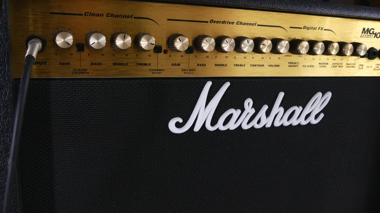 Close-up of a Marshall MG100DFX guitar amplifier