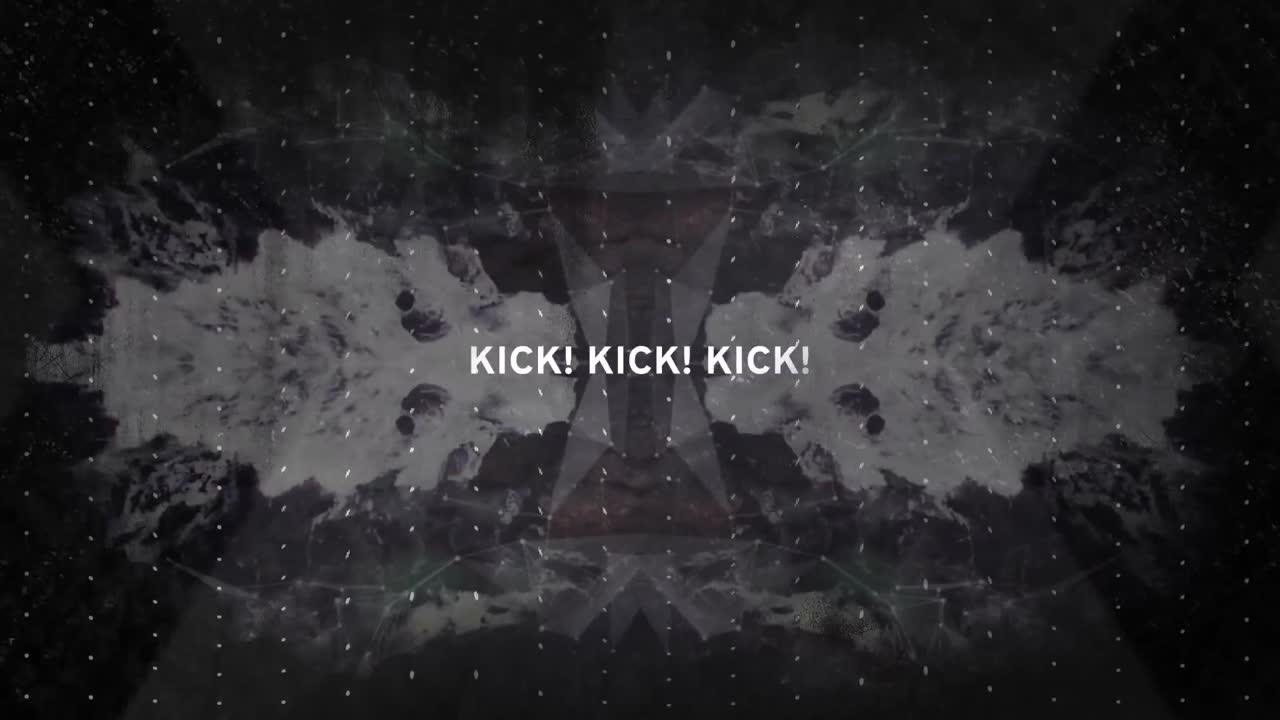 Animation of kick text over liquid dark background