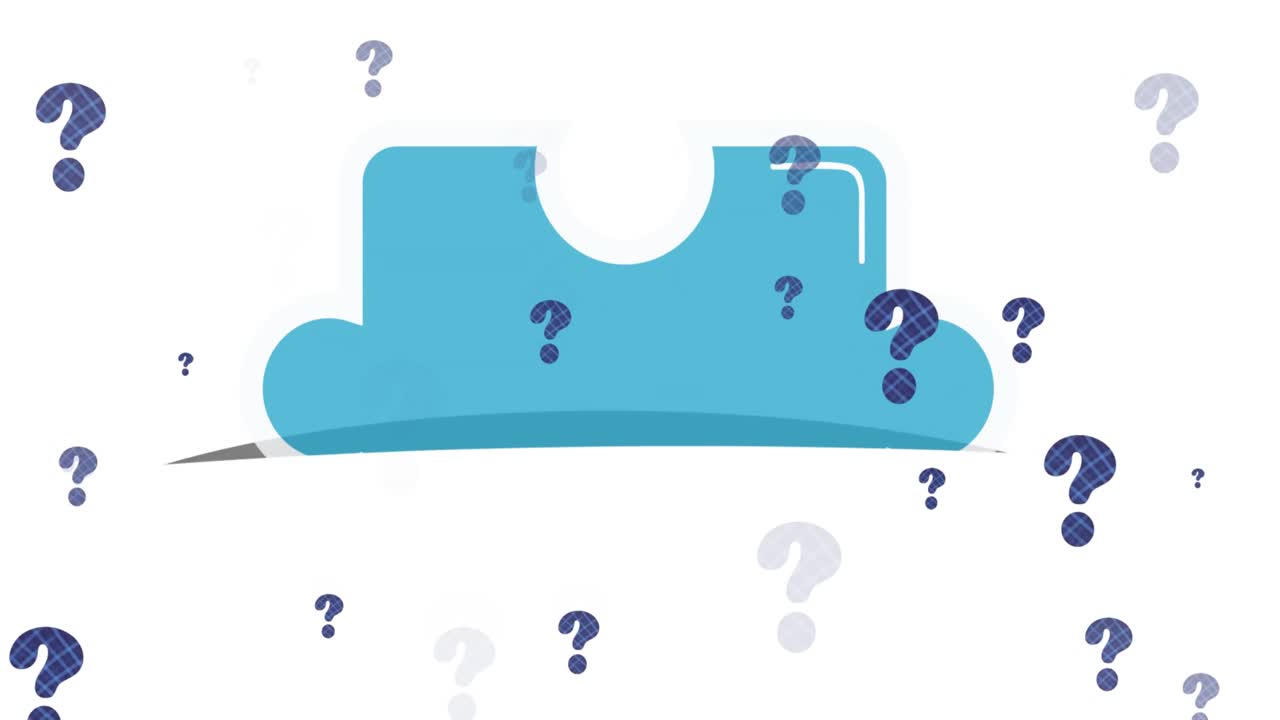 ⁇ 색 배경 위에 의문표와 퍼즐의 애니메이션