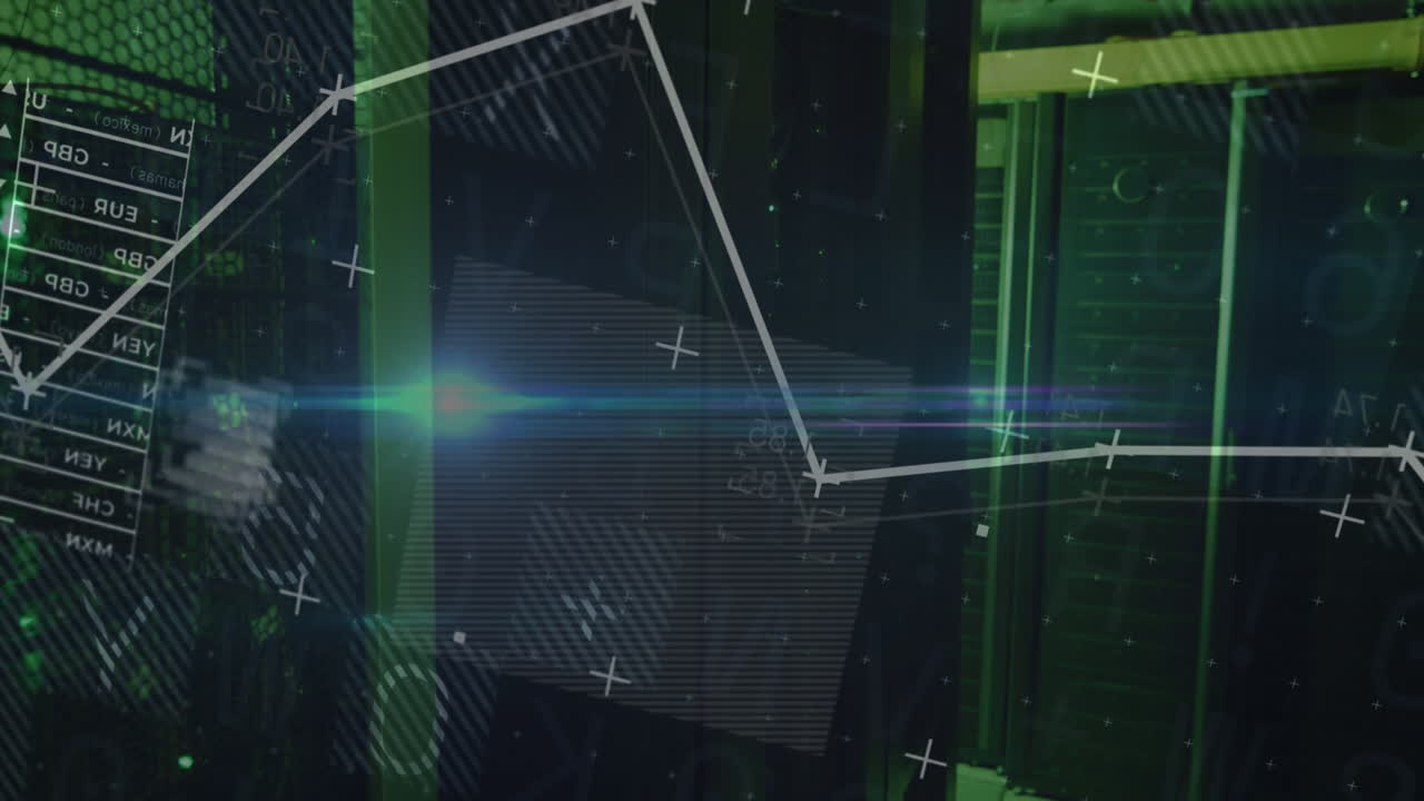 Animation of financial data processing over black background