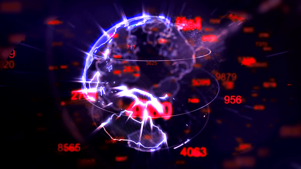 tierra giratoria y dígitos voladores - bucle de fondo tecnológico