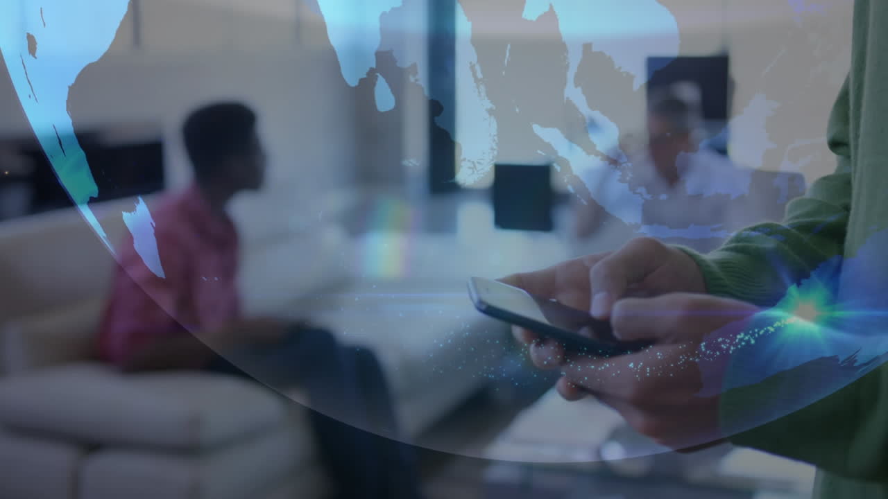 Animation of globe over business people in the office