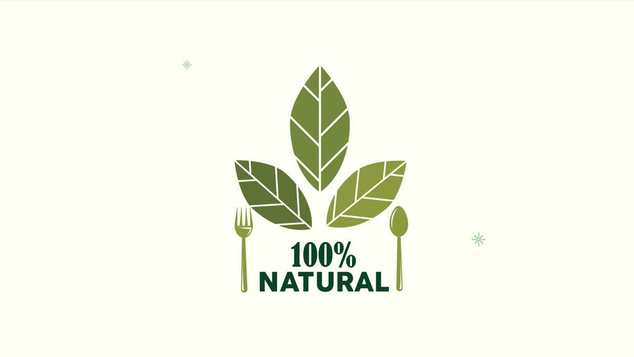 emblema naturale al 100 per cento con foglie e posate