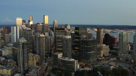 Beautiful-aerial-cityscape-with-large-skyscrapers-of-Seattle-in-United-States