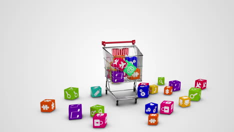 icons dropping in the trolley on white background