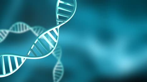 animation of dna strands spinning with copy space over green background