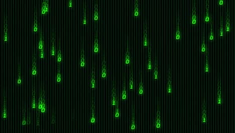 animación de codificación binaria que cae sobre un fondo negro.