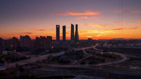 timelapse of sunset with the 4 towers of madrid as main subject