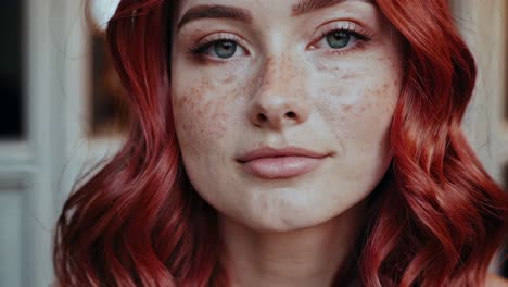 retrato de una mujer con cabello rojo y pecas