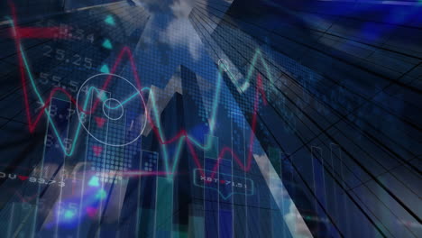 datos del mercado de valores y gráfico contra rascacielos
