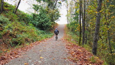 Un-Hombre-Montando-Una-Bicicleta-Cuesta-Arriba-En-Un-Camino-Descuidado---Montando-Una-Bicicleta-Empinada-Cuesta-Arriba,-Empujando-Con-Fuerza-Los-Pedales-Durante-Un-Intenso-Entrenamiento-De-Ciclismo