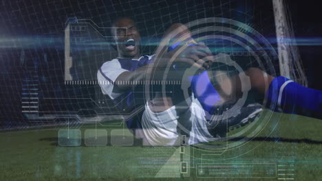 animación del escaneo del alcance y el procesamiento de datos sobre el jugador de fútbol