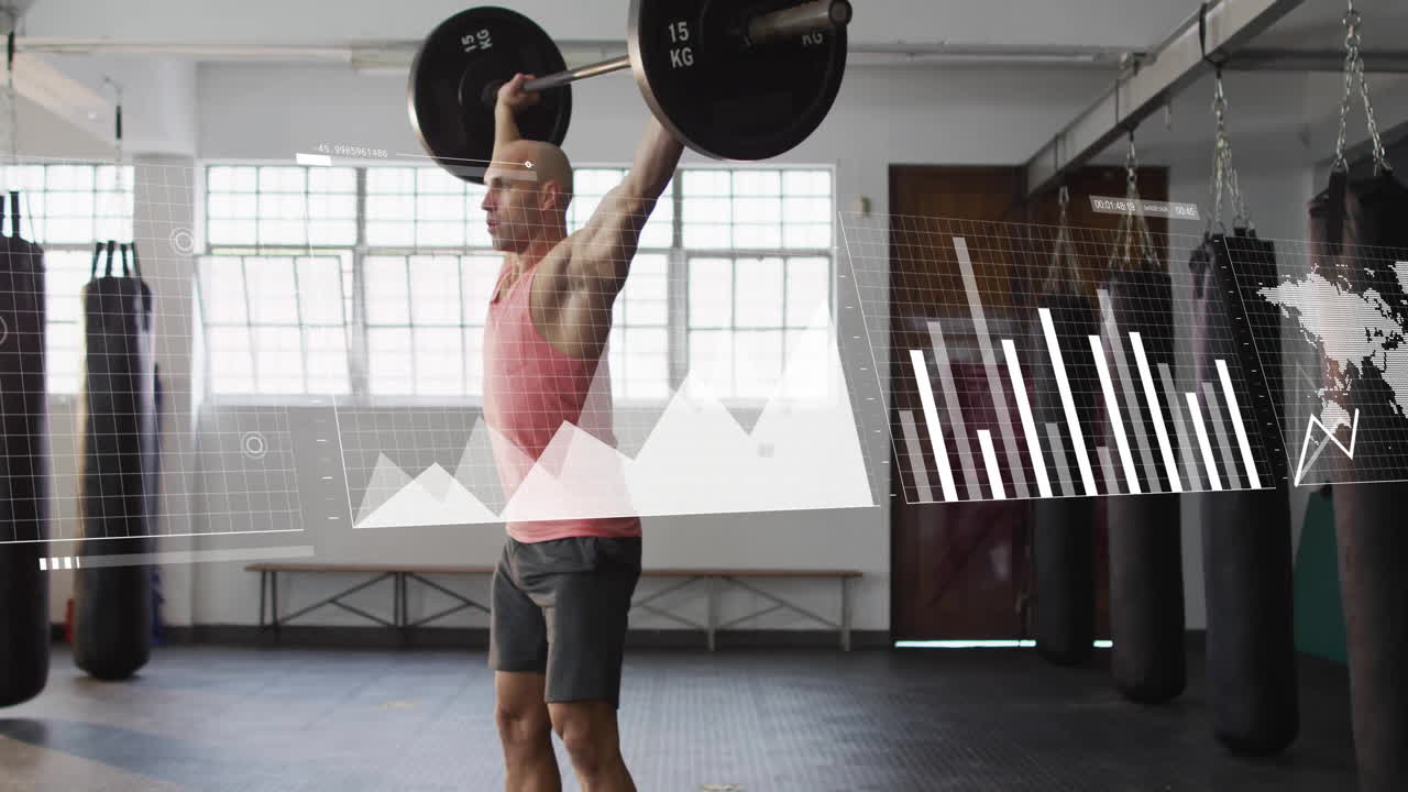 다이어그램의 애니메이션과 데이터 처리가 카우카스 강인자가 무게 바를 들어 올리는 것