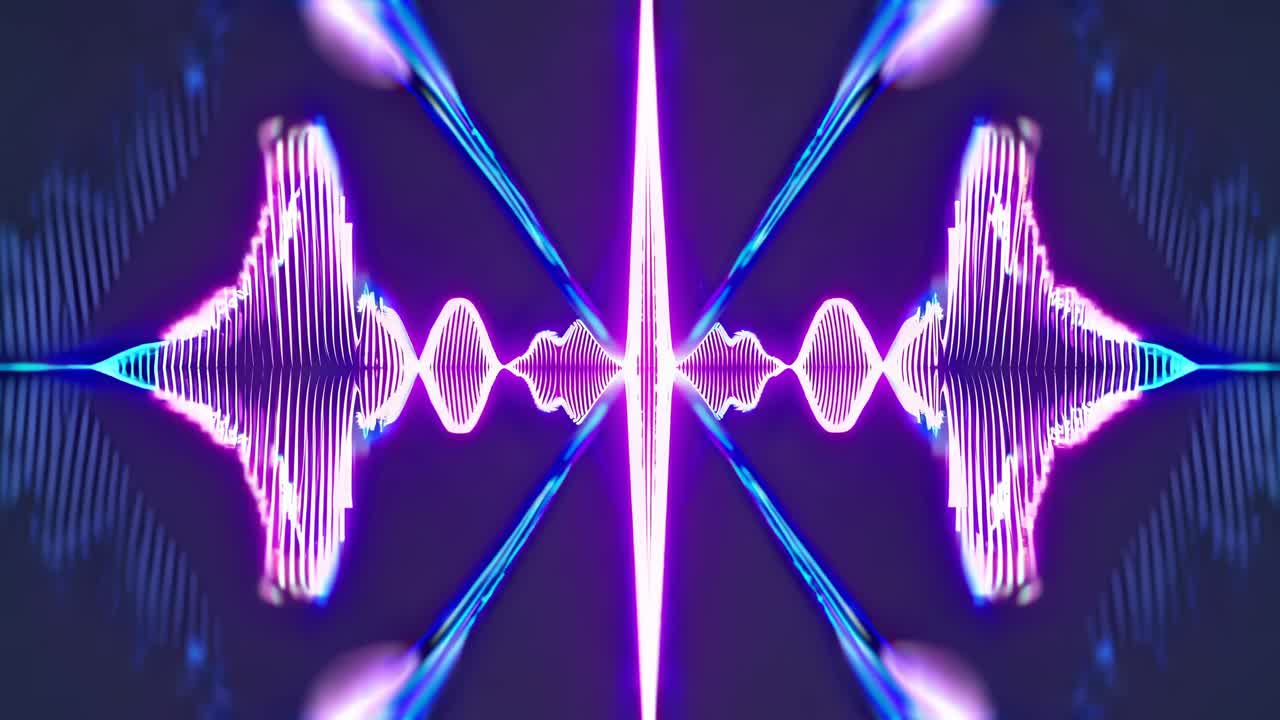 Abstract video concept with blue sound waves mirrored symmetrically