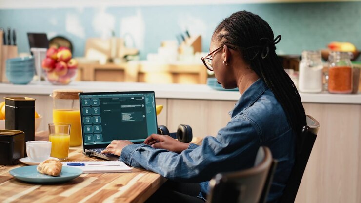 Woman works with AI-powered chatbot for everyday use of artificial intelligence