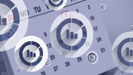 animation of diagram icons floating over calendar and pen