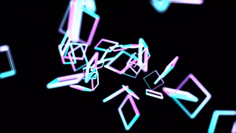 cuadrados de neón azul-rosa, brillantes corrientes de luz en movimiento por todas partes. animación abstracta sobre un fondo negro.