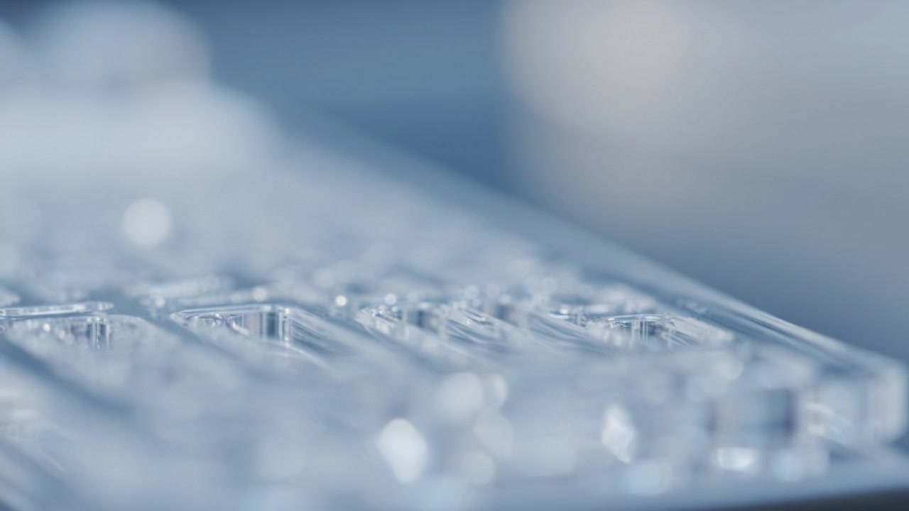 Detailed Close-Up of a Transparent Plastic Object Highlighting Texture and Clarity in a Softly Blurred Background with Vivid Light Reflections