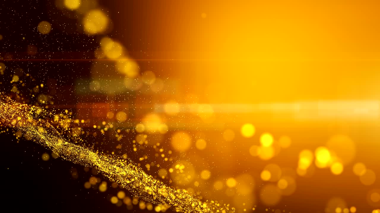 원활한 루프, 파동 입자, 반이는 반임, 광장 깊이와 함께 공간을 가진 금색 디지털 추상적인 배경, 입자가 선, 표면 및 그리드를 형성합니다.