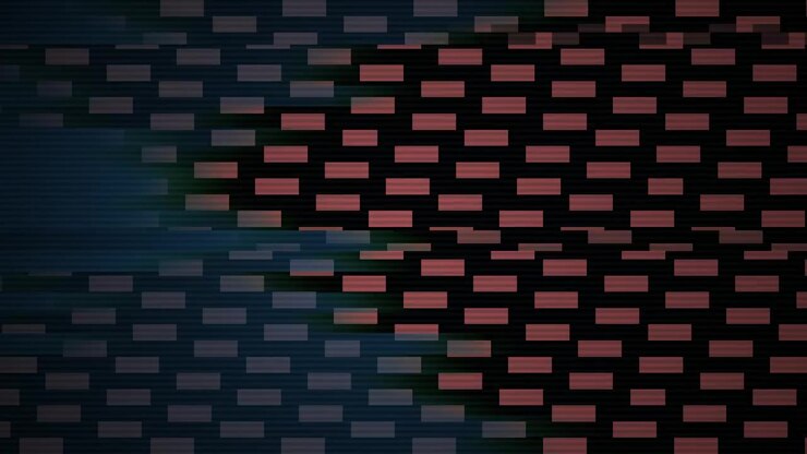 Abstrakter digitaler Hintergrund mit sich verschiebenden roten und blauen rechteckigen Mustern