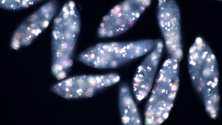 Bioluminescent Microorganisms Under Microscope