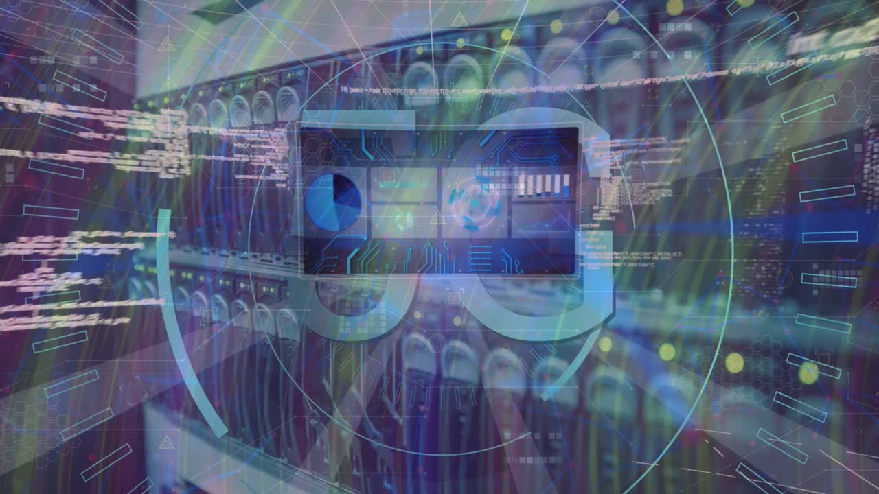Animation of financial data processing and globe over world map