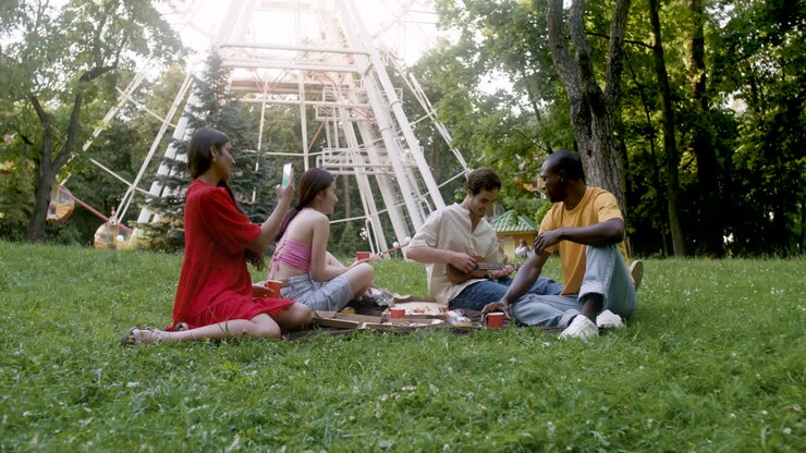 Quattro persone che si godono il tempo all'aria aperta