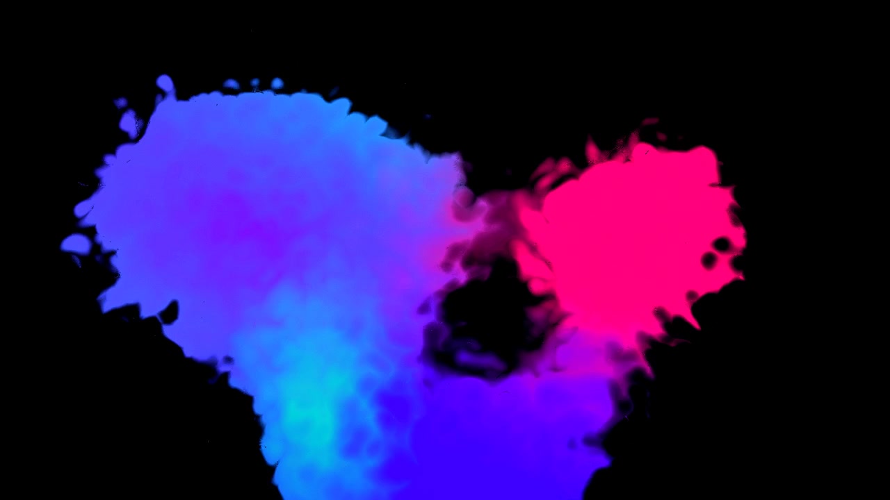 Nuvole di inchiostro astratte rosa neon e blu che vorticano su sfondo nero