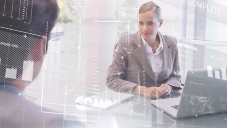 animation of data processing over caucasian business people in office
