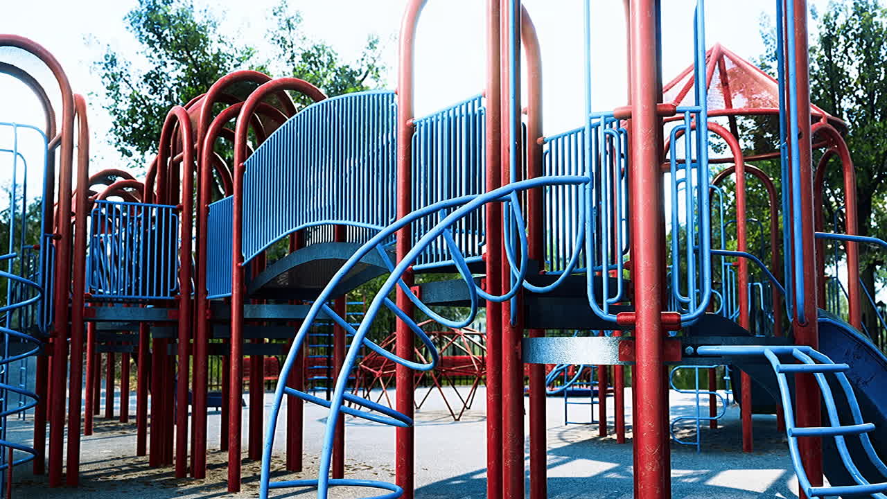 Playful structures invite imagination at a vibrant early evening playground