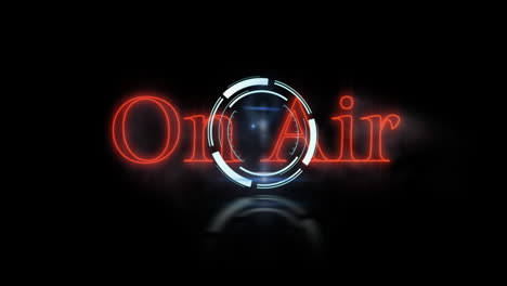 animation of text on air, in red neon letters, with circular scope scanning on black background