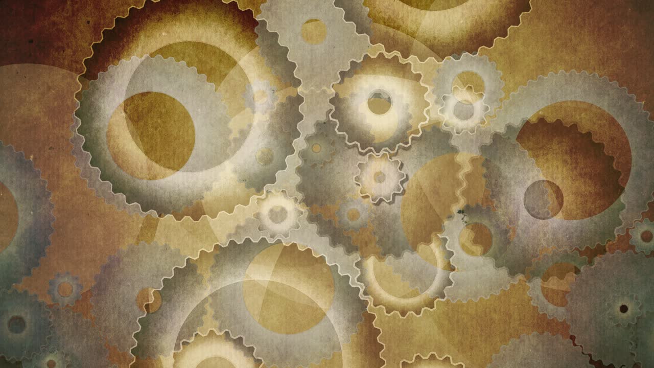 engranajes y ruedas dentadas giratorias en tonos vintage con un aspecto de papel texturizado, animación parpadeante en bucle