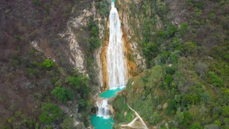 Cascadas-De-México-El-Chiflon,-Cascada-Alta,-Revelación-Aérea-4k