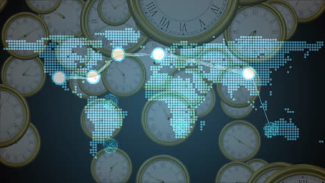 animation of network of connections over clocks