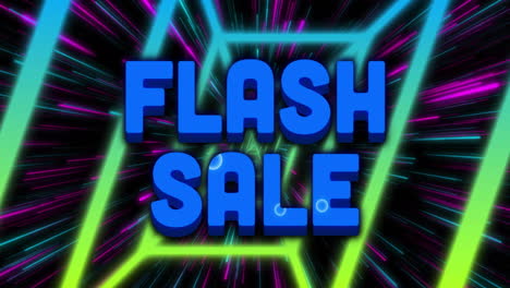 animación de texto de venta flash sobre luces de neón y fondo dinámico
