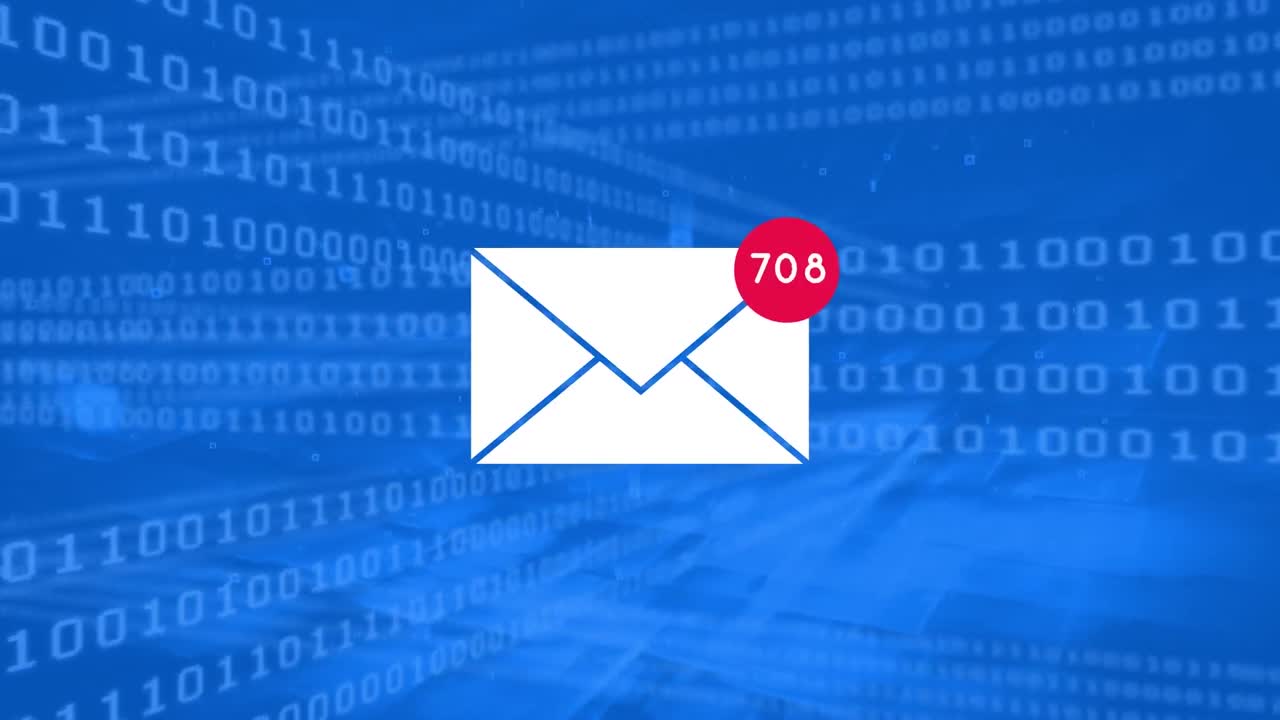 animación del sobre sobre codificación binaria en fondo azul