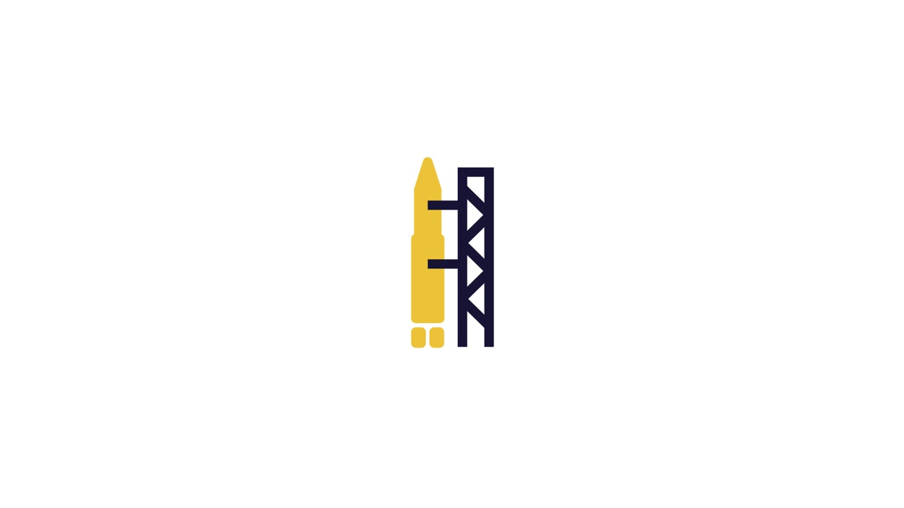 Minimalist Animation of a Rocket on a Launchpad