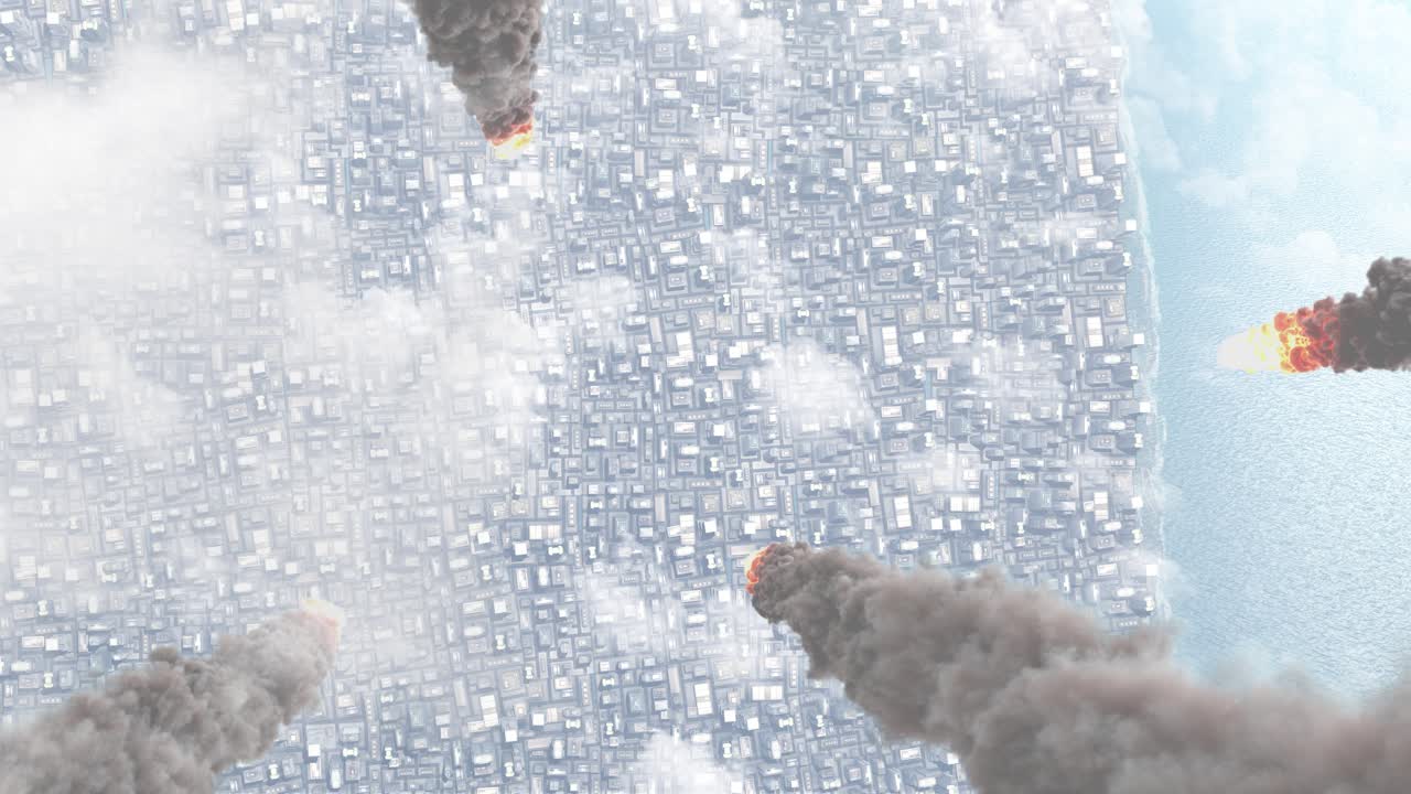 공격 을 받고 있는 도시 의 공중 사진