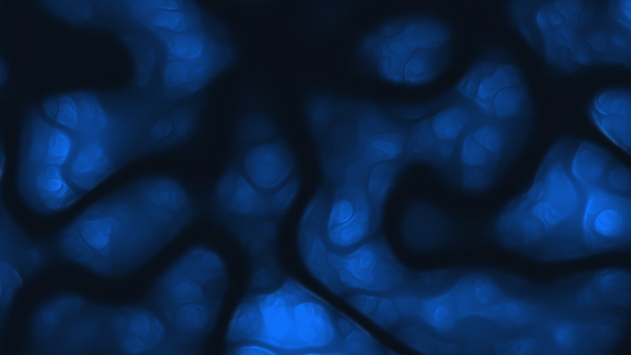 Un design astratto blu e nero con motivi vorticosi, prevalentemente blu con forme nere sparse, che suggerisce movimento e profondità in una composizione artistica.