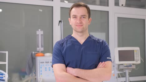 closeup portrait of a positive man a doctor of an aesthetic medicine clinic closeup portrait of a positive man a doctor of an aesthetic medicine clinic dressed in blue special clothes high quality video