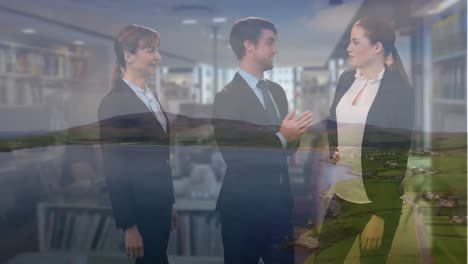 animación del paisaje sobre diversas personas de negocios