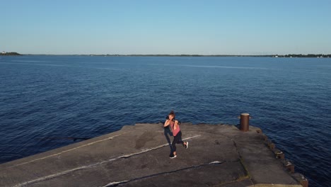 aerial women doing  outdoor fitness during summer