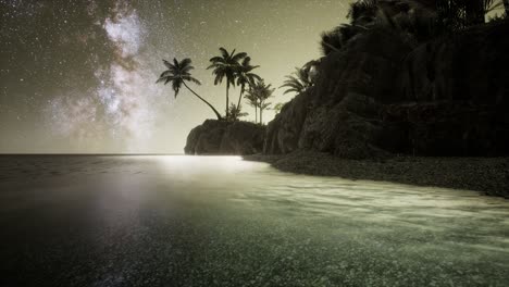 hermosa playa tropical de fantasía con estrellas de la vía láctea en el cielo nocturno