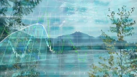 Animation-Von-Statistiken-Und-Finanzdatenverarbeitung-über-Landschaft