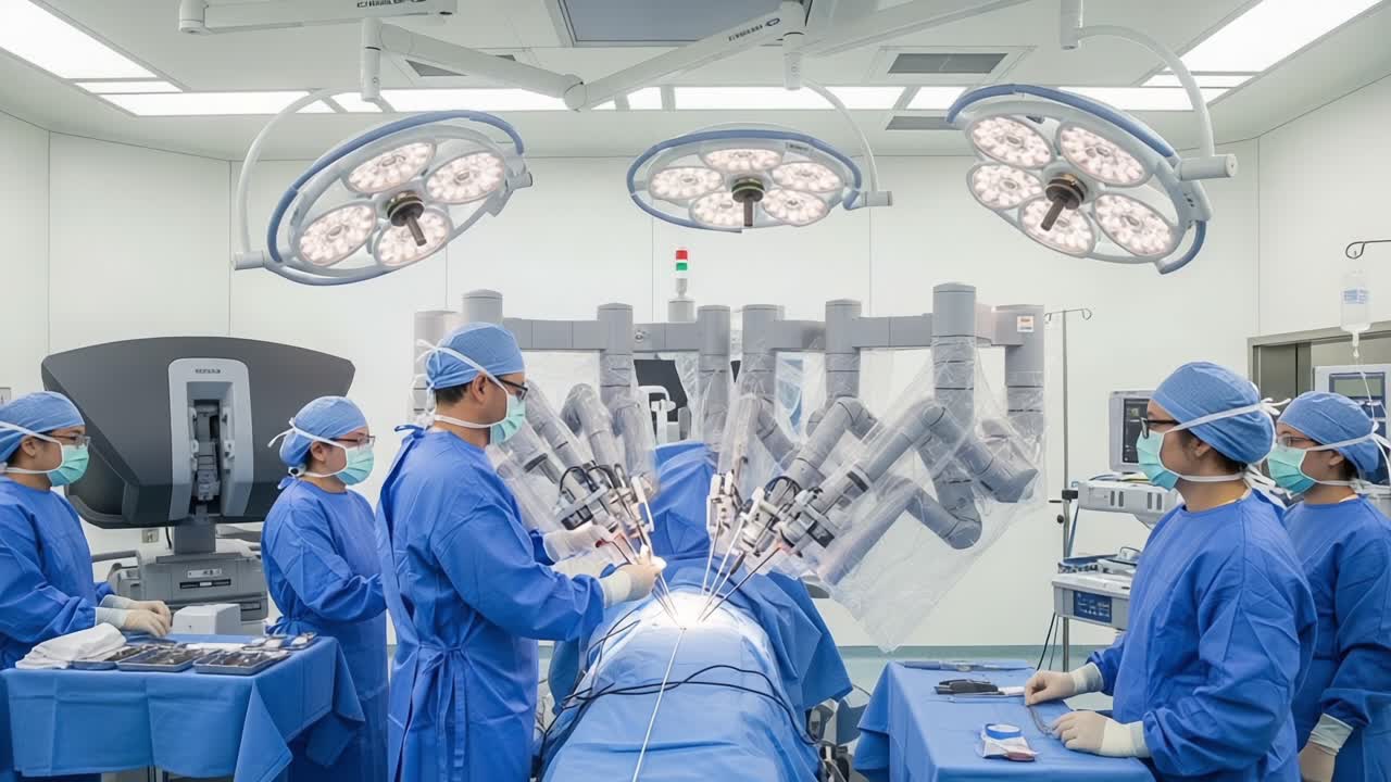 Advanced Robotic Surgery in Progress: A Team of Surgeons Collaborates with State-of-the-Art Technology to Ensure Patient Safety and Precision in the Operating Room