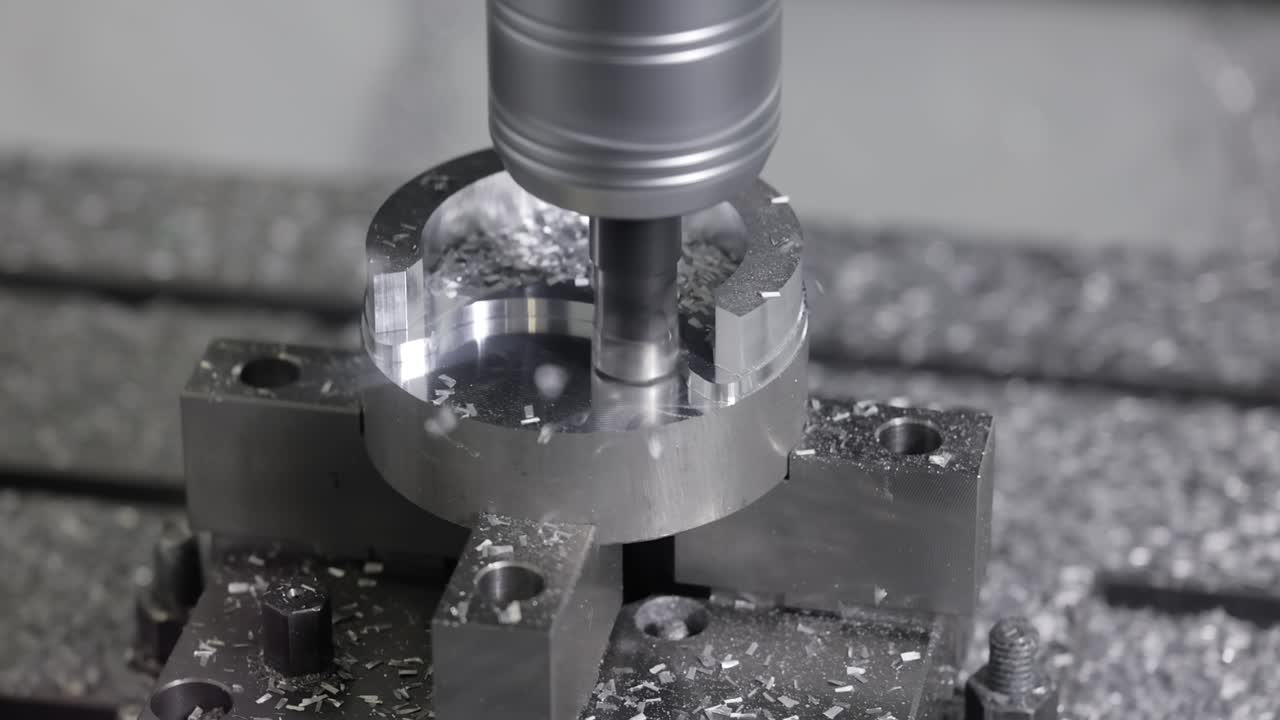 lavorazione dei metalli macchina di fresatura cnc. taglio del metallo tecnologia di lavorazione moderna.
