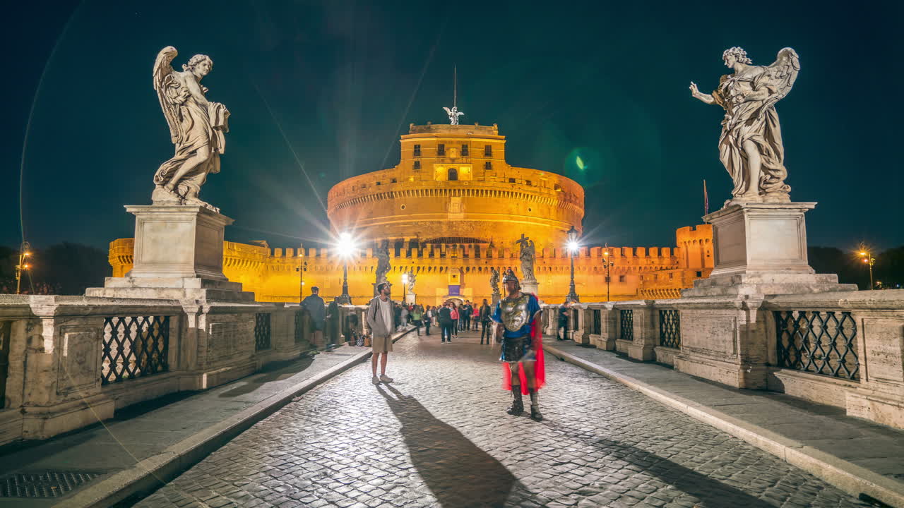 Time Lapse of Castel Sant Angelo in Rome , Italy
