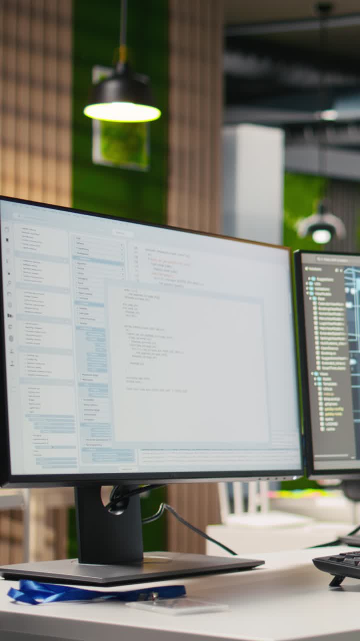 Vertical video PC on office desk used to implement algorithms enabling deep learning