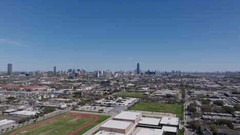 slow moving aerial footage showing downtown houston from west houston