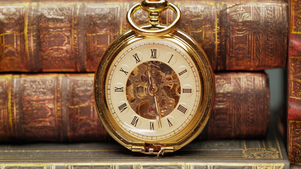 오래된 책과 빈티지 주머니 시계